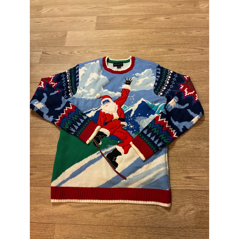Blizzard Bay Snowboarding Santa Ugly Christmas Sweater Blue Red Green sold